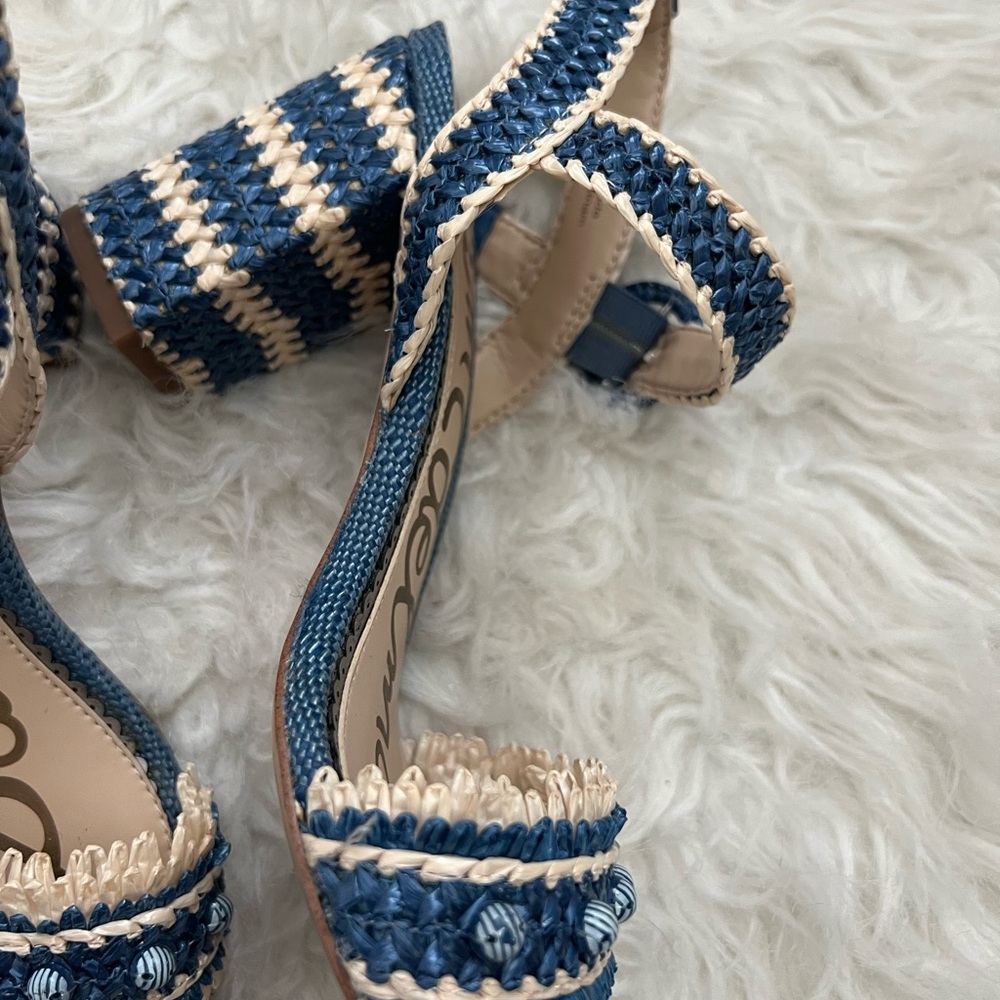 Sam Edelman Olisa Raffia Block Heel Ankle Strap Heels - Picture 2 of 6